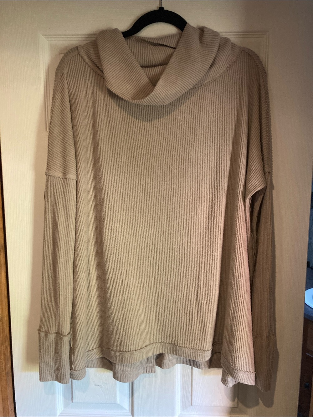 Free People Ribbed Cowl Neck Sweater - Taupe